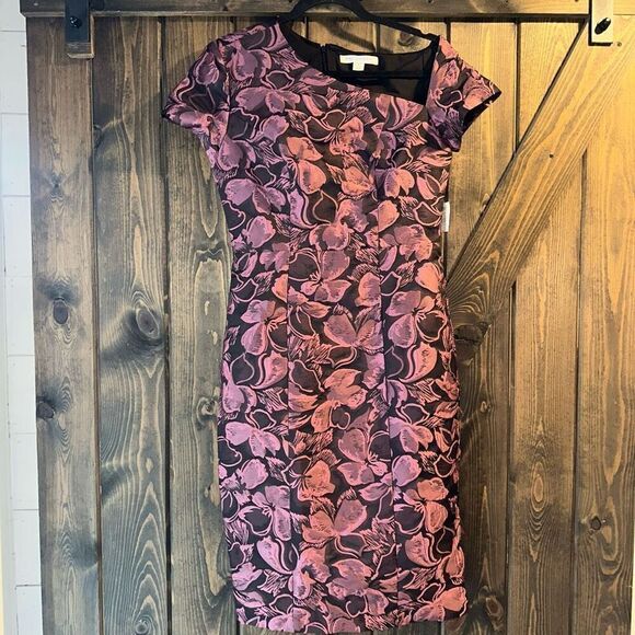 NWT Kay Unger Alana Sheath Jacquard Floral Midi Dress Sz 6/Black Cherise - Picture 3 of 6